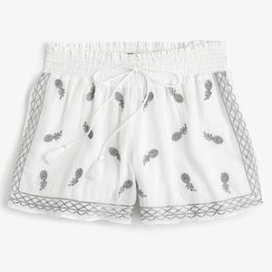 J.Crew White Silver Metallic Embroidered Pineapple Shorts Gauzy Cotton S F2896